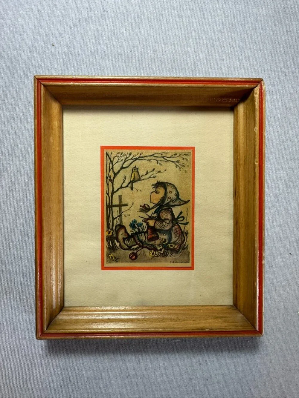 Vintage Hummel, Print, Goebel Art, German Collectible, Wood Framed Art, Hummel P